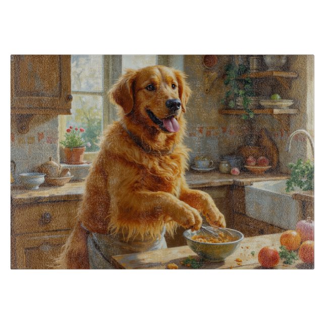 Golden Retriever lagar mat i köket (Framsidan)