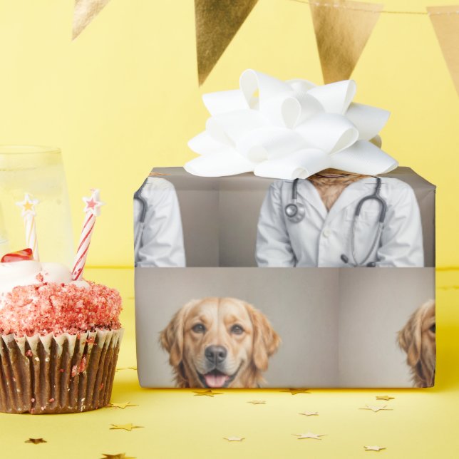 Golden Retriever Läkare Med Stetoskop Presentpapper (Födelsedagsfest)