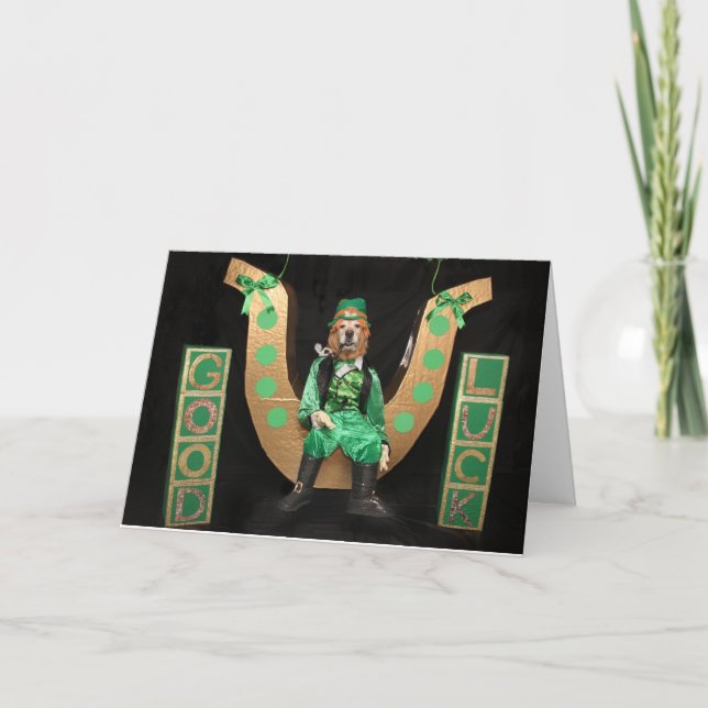 Golden Retriever Leprechaun St Patricks Day Gunga Helgkort (Framsida)