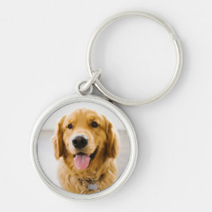Golden Retriever ler Rund Silverfärgad Nyckelring