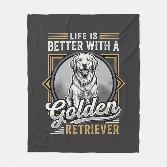 Golden Retriever Livet Är Bättre Hund Fleecefilt (Framsidan)