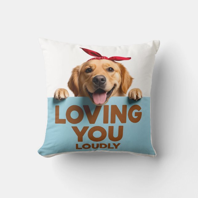 Golden Retriever Loving You Loudly Kudde (Framsida)