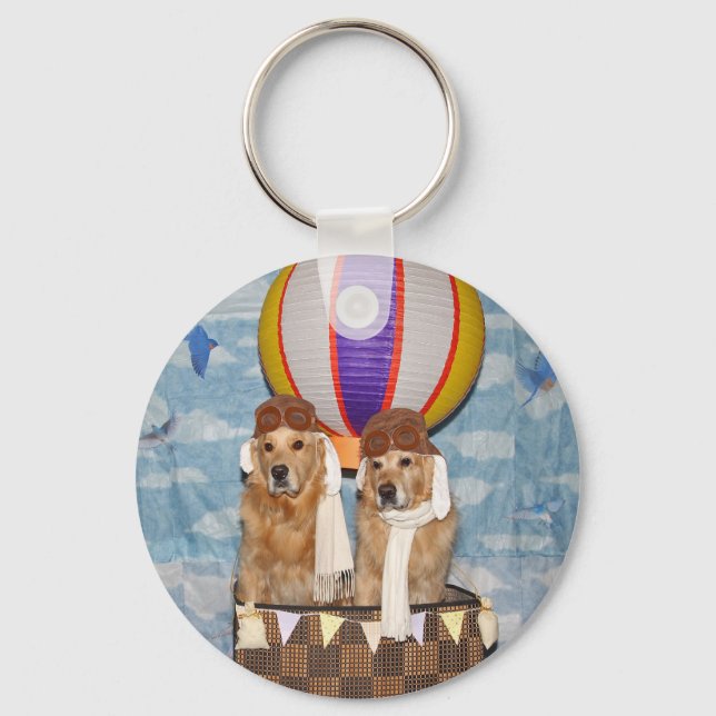 Golden Retriever Luftballong Pilot Nyckelring (Framsida)