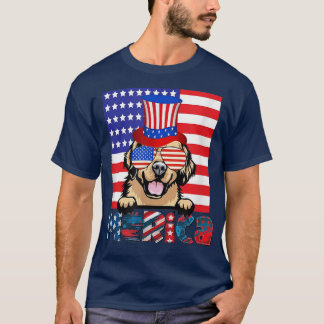 Golden Retriever Lycklig 4:e juli Amerikanska Flag T Shirt