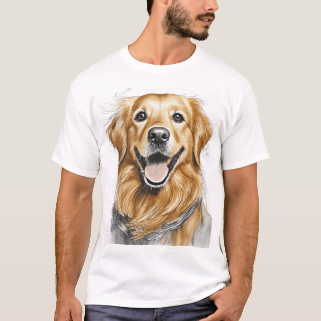 Golden Retriever Lycklig Ansikte T Shirt (Framsida)