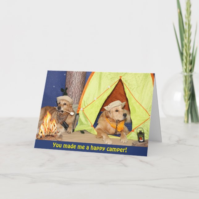 Golden Retriever Lycklig Camper Tack Kort (Framsida)