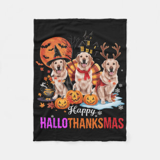 Golden Retriever Lycklig Hallothanksmas Halloween  Fleecefilt