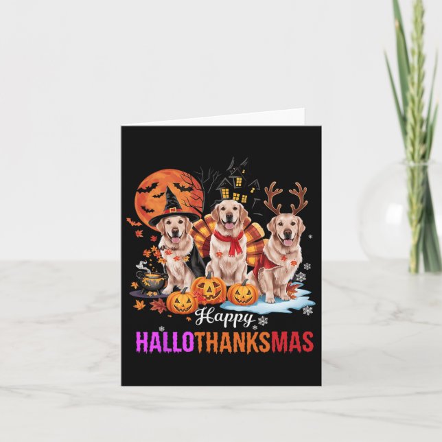 Golden Retriever Lycklig Hallothanksmas Halloween  Kort (Framsida)
