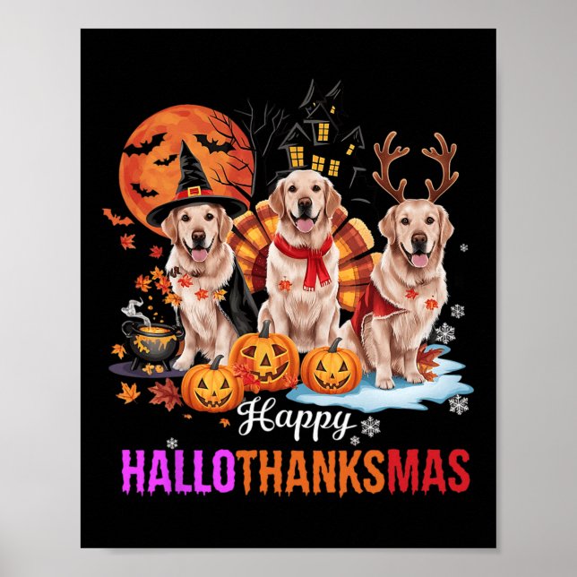 Golden Retriever Lycklig Hallothanksmas Halloween  Poster (Framsidan)