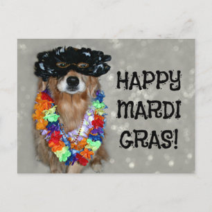 Golden Retriever Lycklig Mardi Gras Vykort