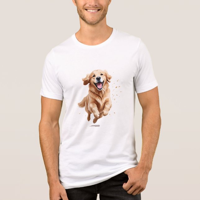 Golden Retriever Lycklig-uppspelande Roligt i Luft T Shirt (Framsida)