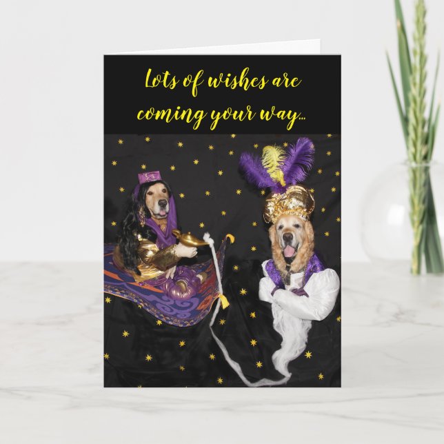 Golden Retriever Magic Carpet Genie Birthday Wish Kort (Framsida)
