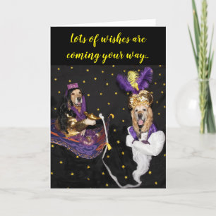 Golden Retriever Magic Carpet Genie Birthday Wish Kort