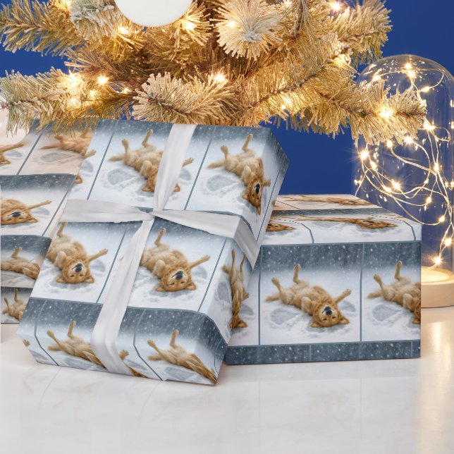 Golden Retriever Making a Snow Angel Presentpapper (Helgdagar)