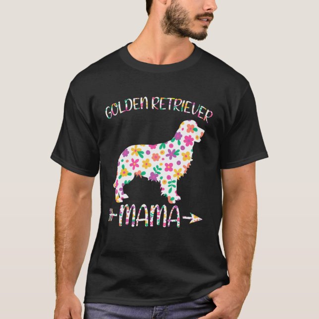 Golden Retriever Mama Floral Dog Mom Mothers Day T Shirt (Framsida)