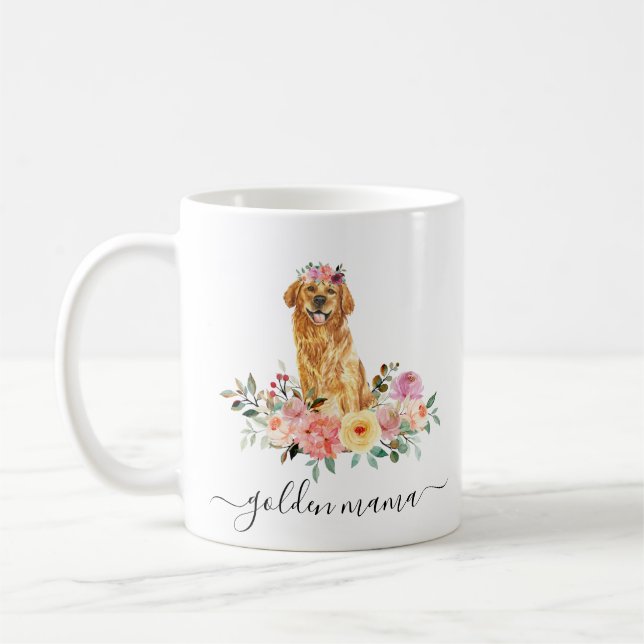Golden Retriever Mamma Blommigt  Kaffemugg (Vänster)