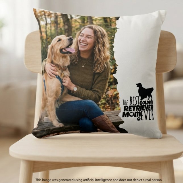 Golden Retriever-mamma fotoheminredning Kudde (A photo throw pillow for a dog mom to decorate her home and celebrate her pup.)