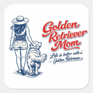 Golden Retriever Mamma Klistermärke - Retro Linje