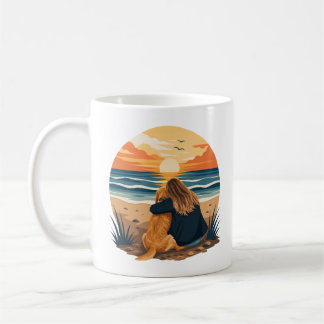 Golden Retriever Mamma Liv Strand Solnedgång Kaffemugg