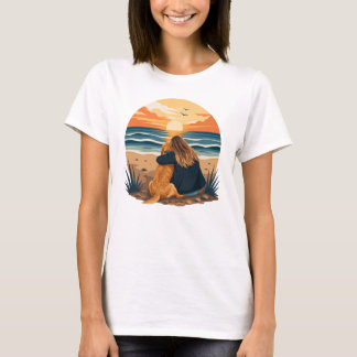 Golden Retriever Mamma Liv Strand Solnedgång T Shirt