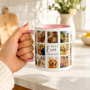Golden Retriever mamma mor foto collage rosa Mugg