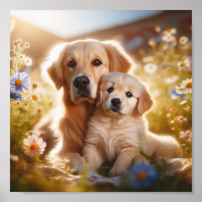 Golden Retriever mamma och hennes valp Poster (Framsidan)