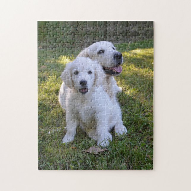 Golden Retriever Mamma och Puppy Pussel (Vertikal)