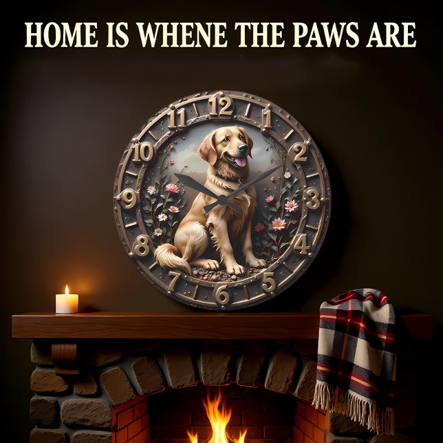 Golden Retriever Meadow Bronze Style Stor Klocka (Skapare uppladdad)