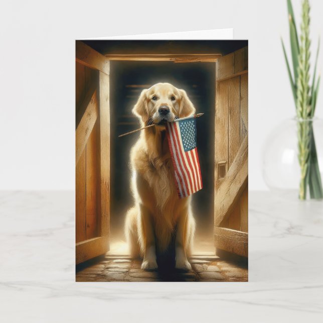 Golden Retriever med amerikansk Flagga Kort (Framsida)