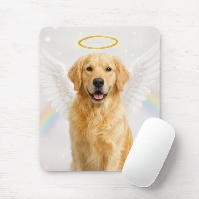 Golden Retriever med änglaflyglar och gloria  Musmatta (Med mus)
