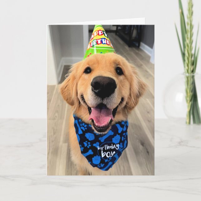 Golden Retriever med Birthday Hat och Bandana Kort (Framsida)