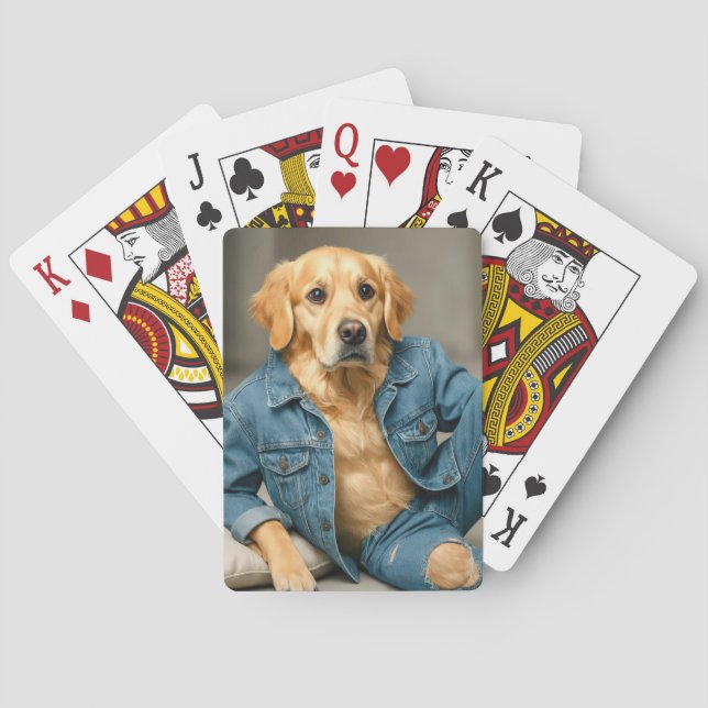 Golden Retriever med blå Jeans Casinokort (Baksidan)