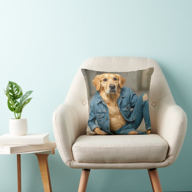 Golden Retriever med blå Jeans Kudde (Stol)