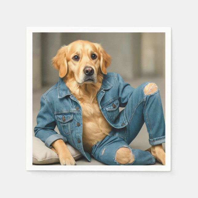 Golden Retriever med blå Jeans Pappersservett (Framsidan)