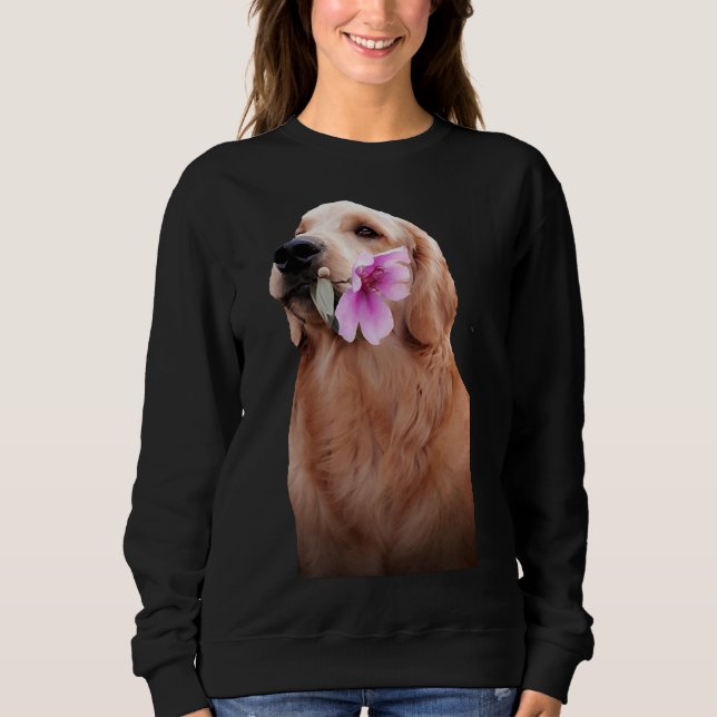 Golden Retriever med blomma T Shirt (Framsida)