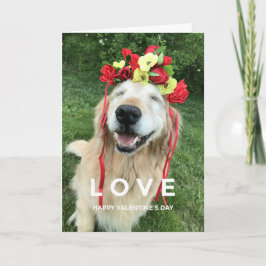Golden Retriever med blommande Alla hjärtans dag i Helgkort