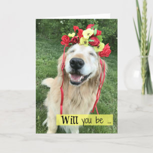 Golden Retriever med blommande Krona Bridesmaid Kort