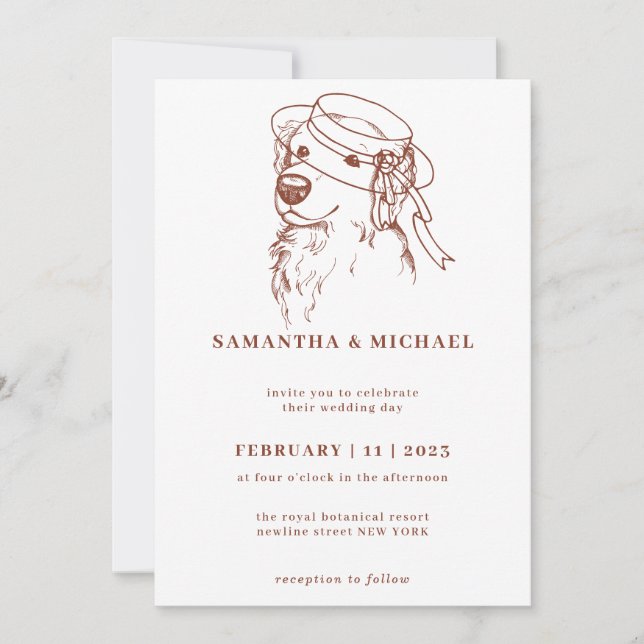 Golden Retriever med brud hat Inbjudningar (Framsida)