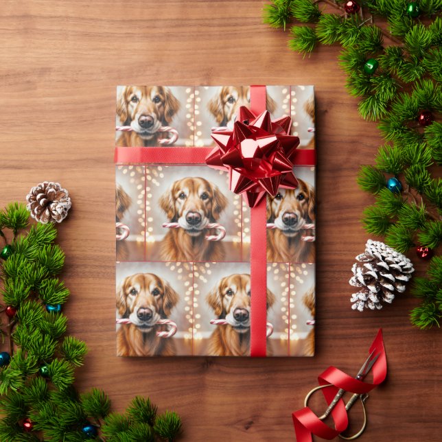 Golden Retriever med Candy cane Presentpapper (Julgåva)