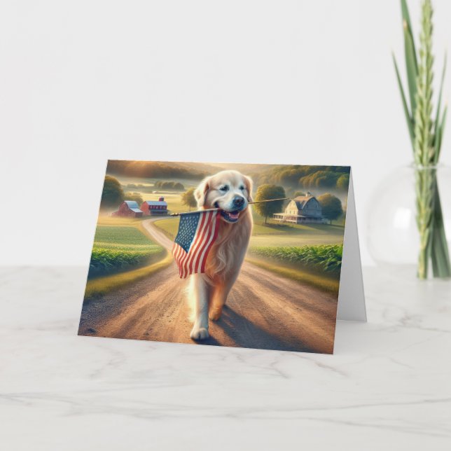Golden Retriever med en amerikansk Flagga Kort (Framsida)