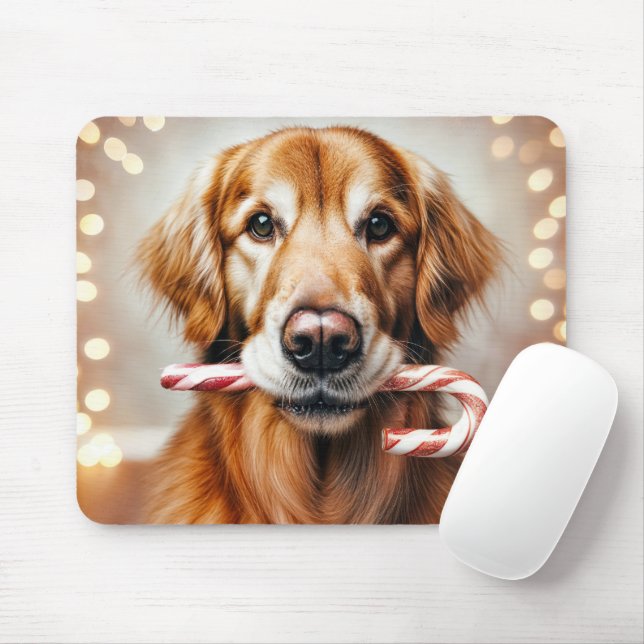 Golden Retriever Med en Godisstav Musmatta (Med mus)