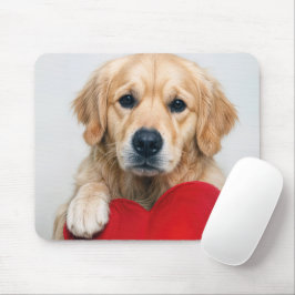 Golden Retriever Med En Röd Hjärtkudde Musmatta