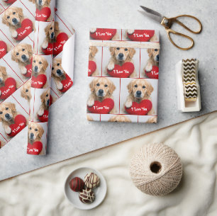 Golden Retriever Med En Röd Hjärtkudde Presentpapper