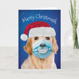 Golden Retriever med Facemask Merry Christmask Kort