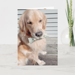 Golden Retriever med födelsedagspengar Kort