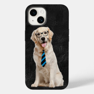 Golden Retriever med glas på läder