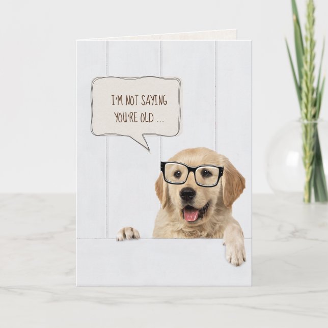 Golden Retriever med glasögon på vitt trä Kort (Framsida)