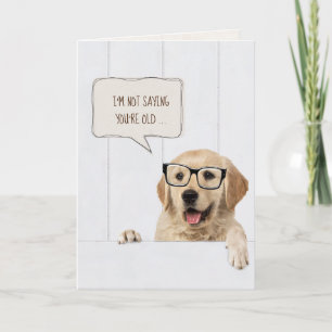 Golden Retriever med glasögon på vitt trä Kort