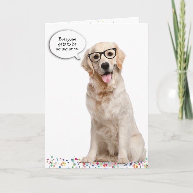 Golden Retriever med Glass Birthday Humor Kort (Framsida)
