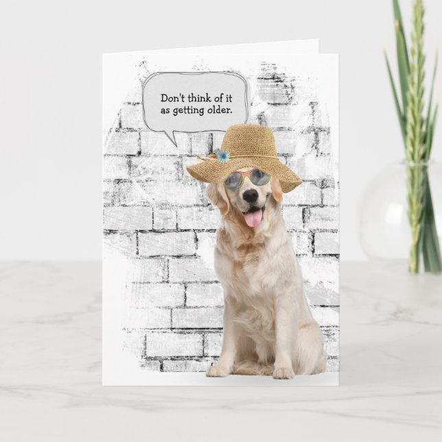 Golden Retriever med halmhatt födelsedag Kort (Framsida)